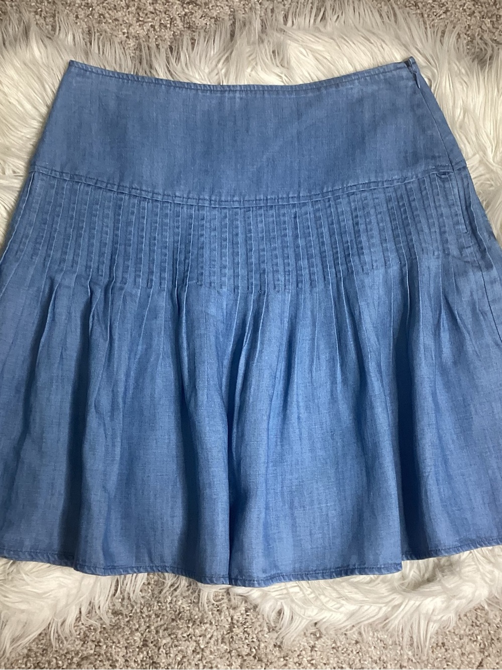 Loft NEW Chambray Micro Pleat Skirt Blue NWT 2